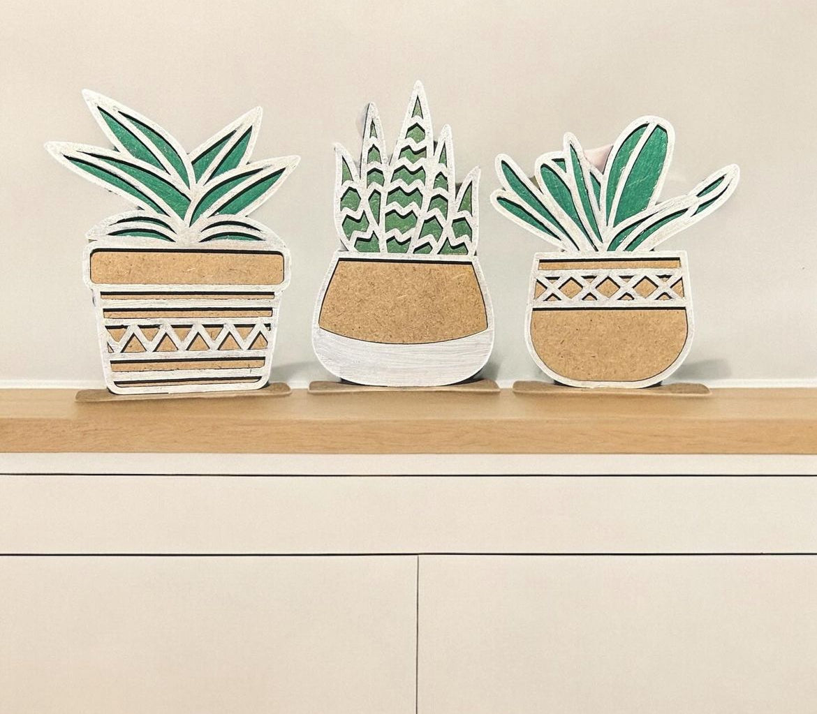 4 pcs Laser Cut Succulent Plant in a Pot